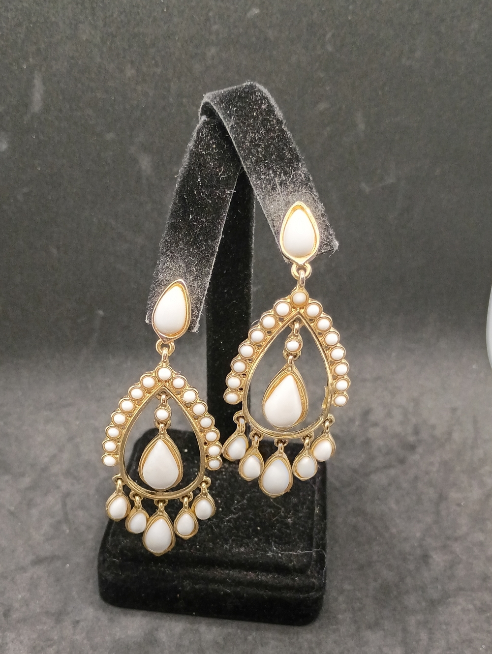 Gold-Tone White Teardrop Chandelier Earrings